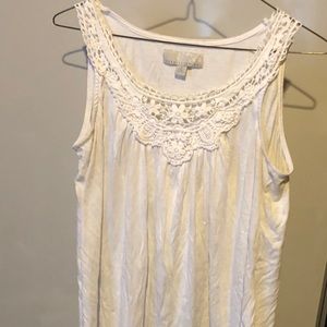3/$20 Off White Tank with Crochet Trim at neckline